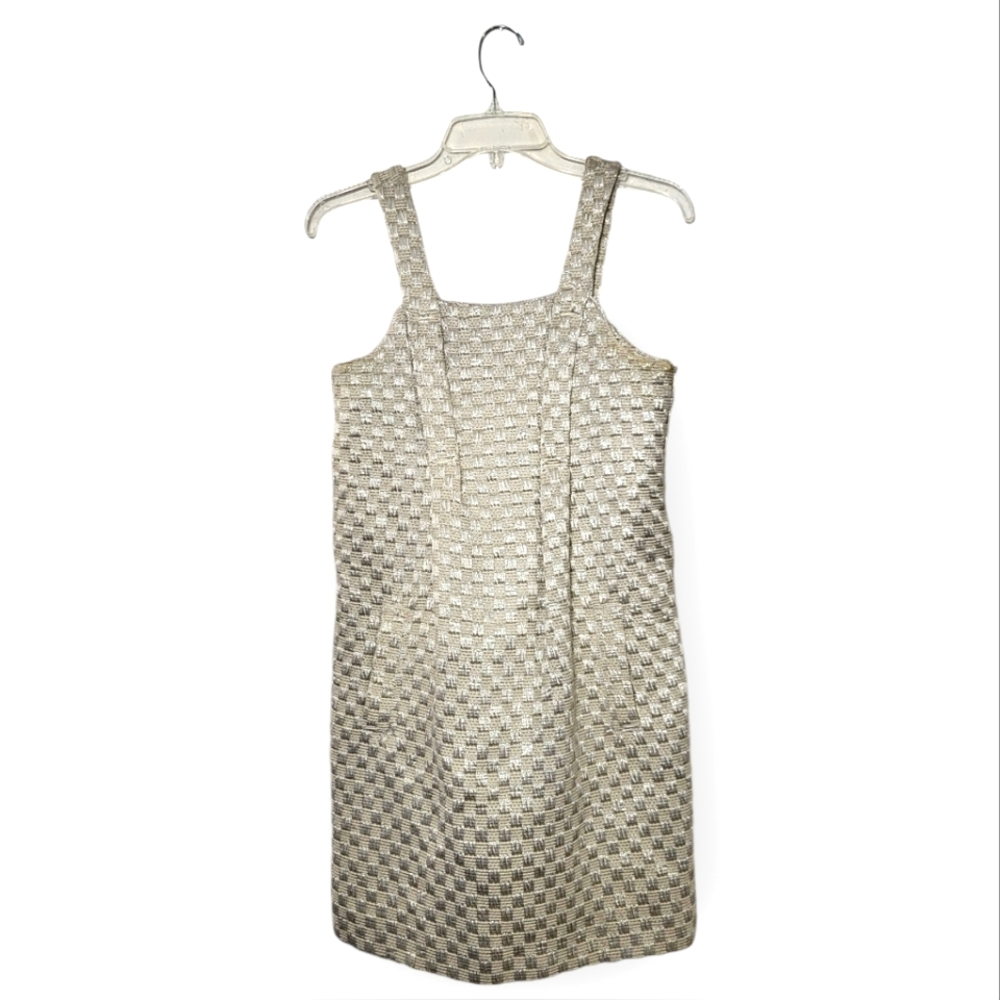 SEE BY CHLOE Textured Metallic Gold Silver Mini Dress With Square Neck 2